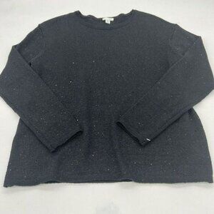 J Jill Shirt Womens Petite Med Pullover Black Sequin All Over Print Top Sweater